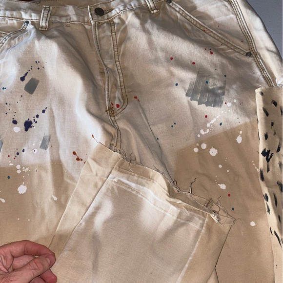 MNML NWOTs Flare Denim Pants - Khaki with Paint Splatter | B243 | Size 34 - Picture 6 of 13